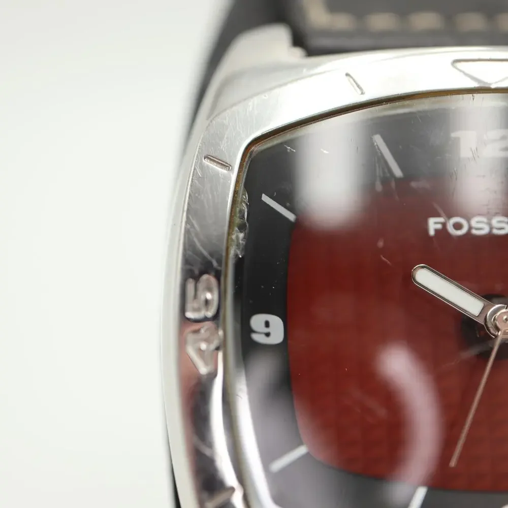Fossil Kaleido Mens Red Orange Color Change 41mm Watch Black Leather New Battery